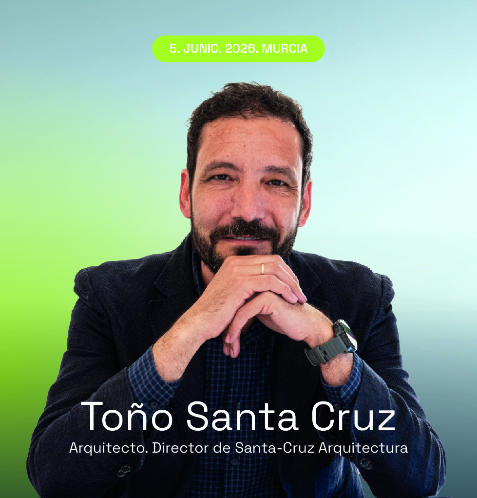 Cartel oficial de Toño Santa-Cruz, arquitecto y ponente en las jornadas de Building Revolution.